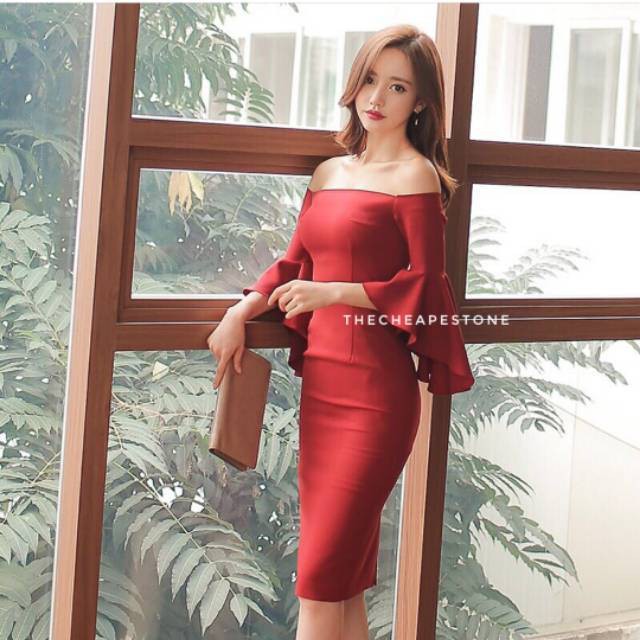 OFF SHOULDER SABRINA DRESS BLACK / BAJU PESTA IMPORT BKK OLLA RAMLAN