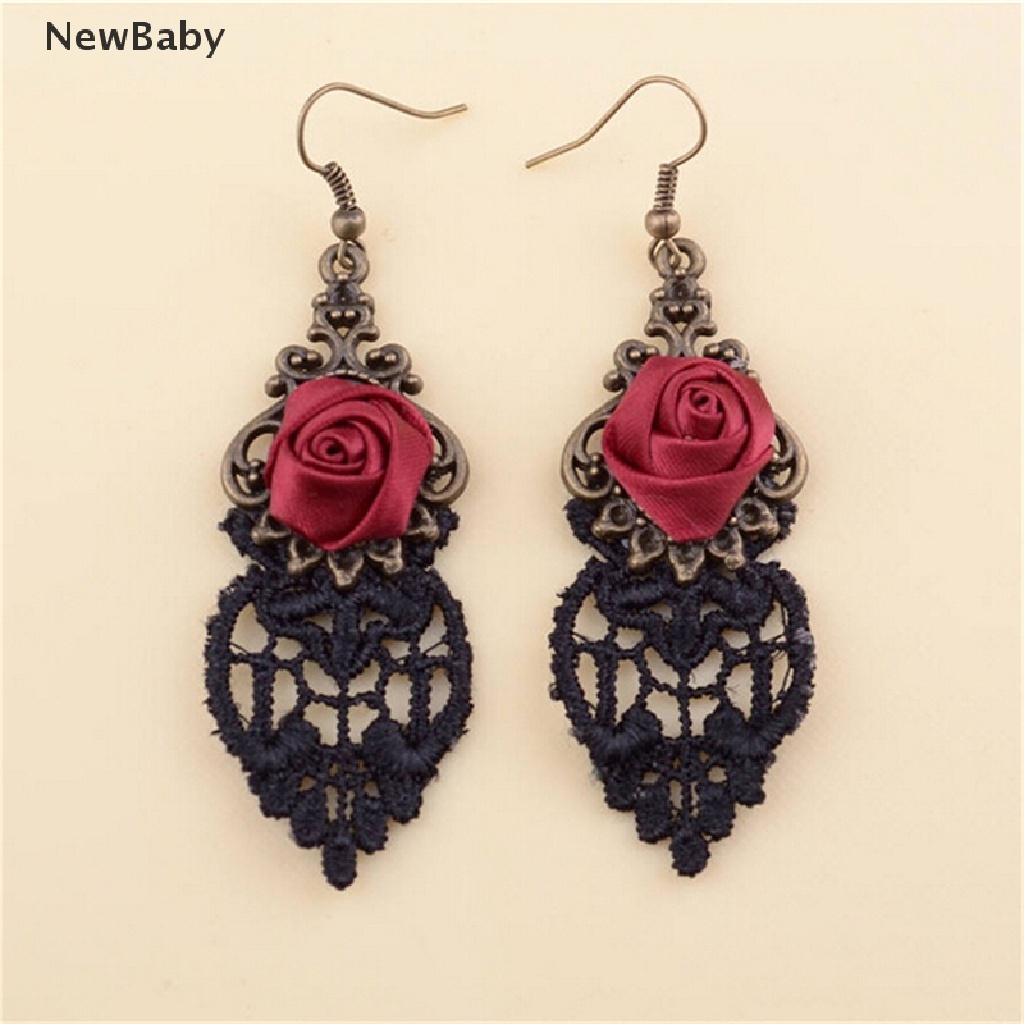 Newbaby 1pc Anting Gantung Panjang Kait Gaya Gothic Victoria Retro Vintage Aksen Lace Untuk Wanita