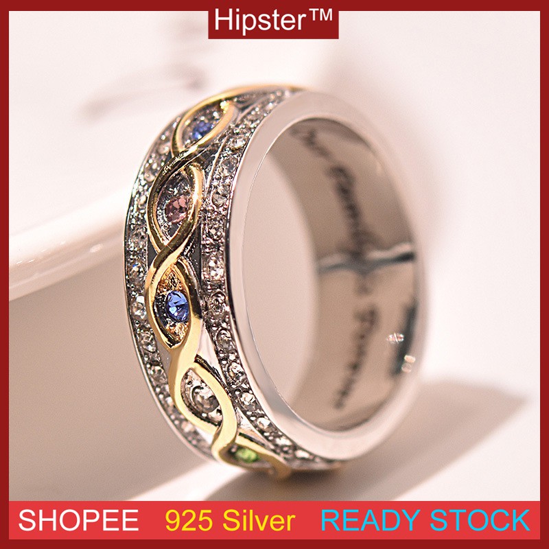 Baru 18 K Emas Berlapis Penuh Berlian Dua Warna Cincin Colorful Cincin Pernikahan