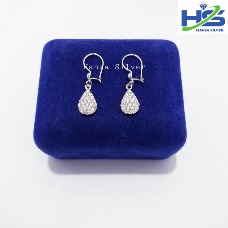 Anting Perak Asli Silver 925 Lapis Emas Putih Model Agogo Oval - Anting Wanita Anti Karat