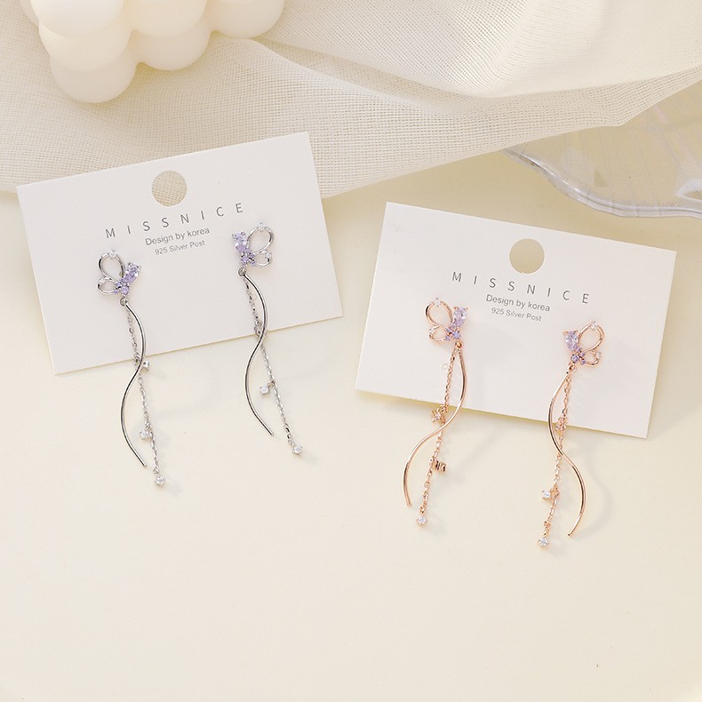 Anting Silver Perak S925 Wanita Fashion Murah AAS027 panjang elegant permata lapis emas putih