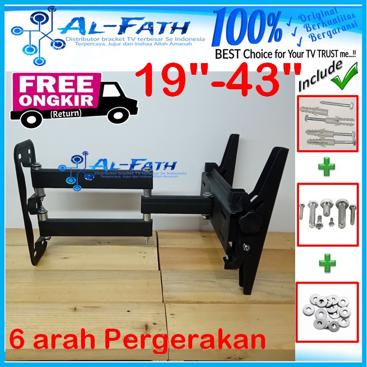 Bracket TV lengan 19&quot; s/d 43&quot; Waterpass 6arah KOKOH cocok banyak Merk TV | AEI.SWFACC-001