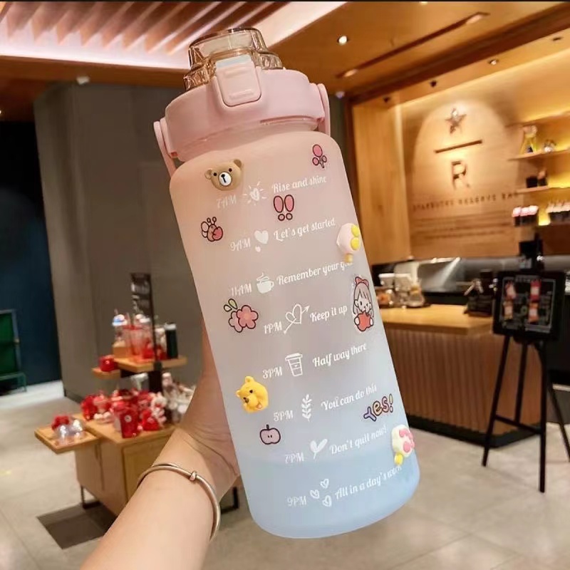 Botol Minum 2 Liter 2000ML VIRAL 2L Korea Kekinian Lucu Unik Warna Gradasi WITH STIKER-5