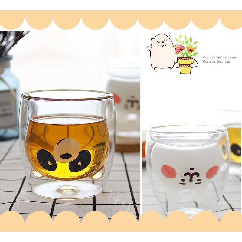 LETUZI Cangkir Kopi Anti Panas Double-Wall Glass Cute Animal 250ml