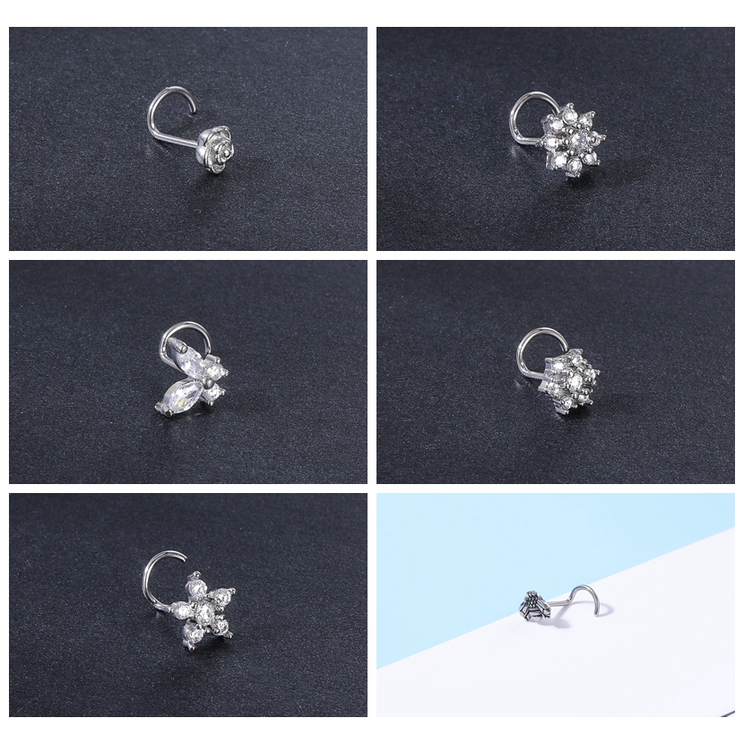 1pc Anting Tindik Hidung Bentuk Bulan Hati Bahan Stainless Steel Hias Kristal Zircon