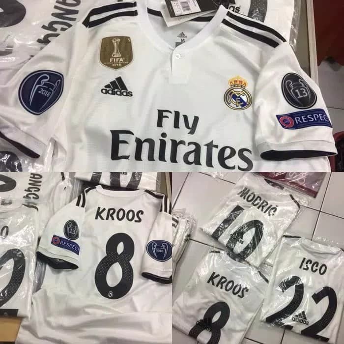 Jersey Real Madrid home 2018 2019 full patch liga champion   nameset
