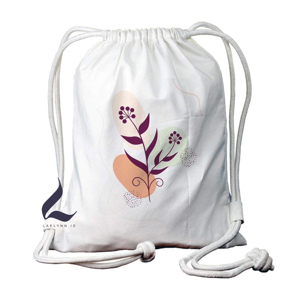 LAELYNN - STRING BAG TAS SERUT KANVAS PREMIUM Motif Nordic Flower Art - NFA1724