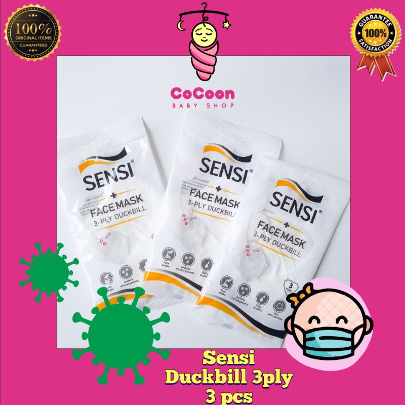 Masker Duckbill Sensi Duckbil 3 ply Sachet 3 pcs Original Asli