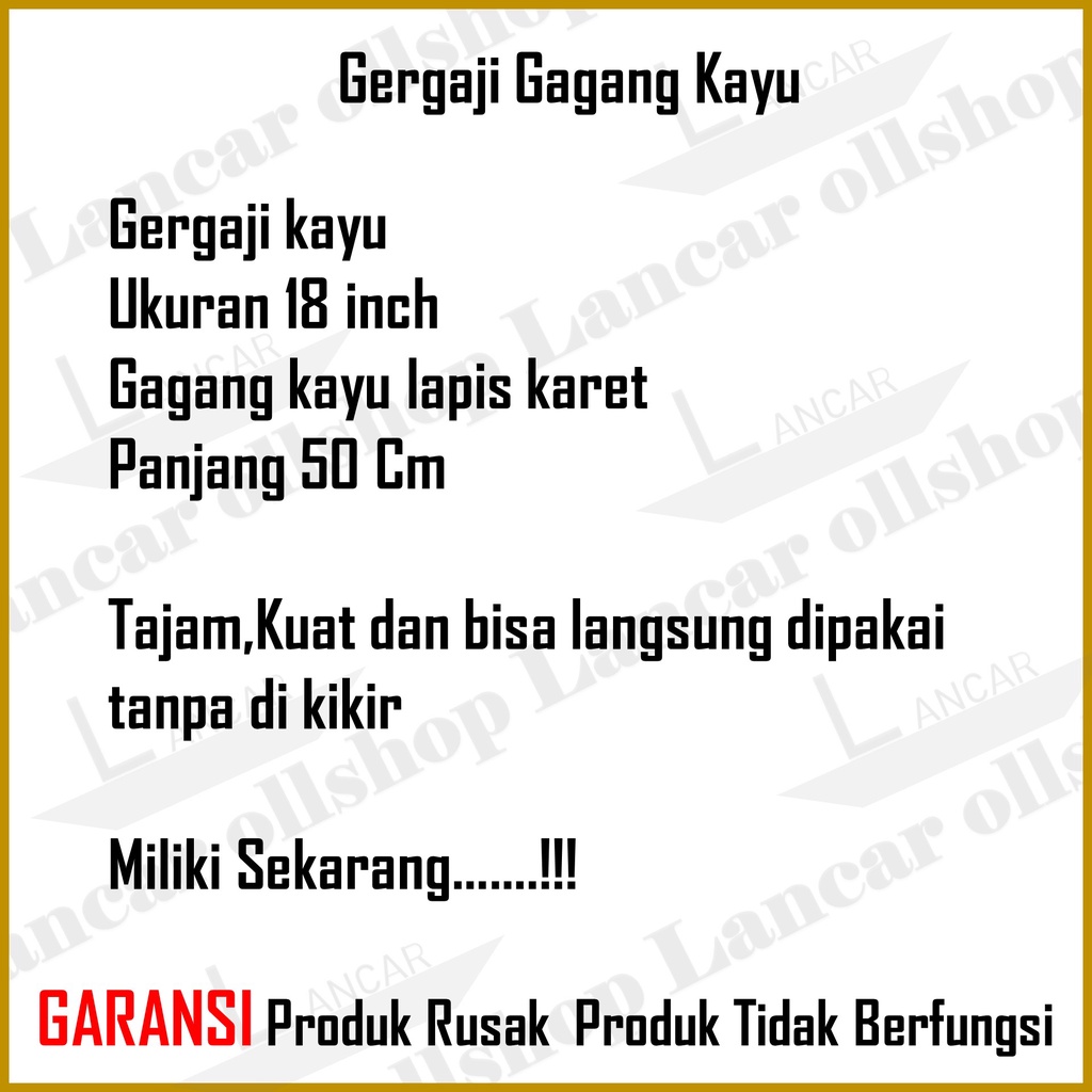 Gergaji gagang kayu 18 inch / Gergaji Kayu / Gergaji Tangan / Gergaji Tukang