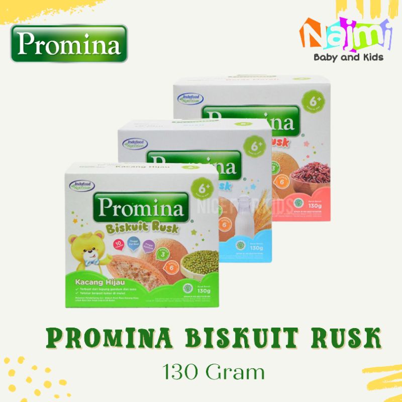 (Free Packing) Snack MPASI Bayi Promina Biskuit Rusk 130gr Rasa Susu Beras merah dan kacang hijau