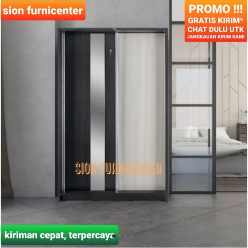 Lemari pakaian sliding 2 pintu / almari pakaian sliding / lemari baju sliding 2 pintu / lemari pakai