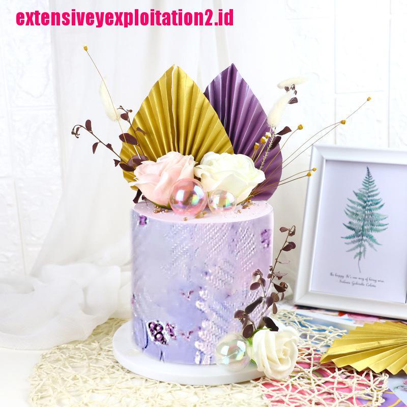 2pcs Topper Kue Bentuk Kipas Bahan Kertas Warna Emas Untuk Pesta Ulang Tahun