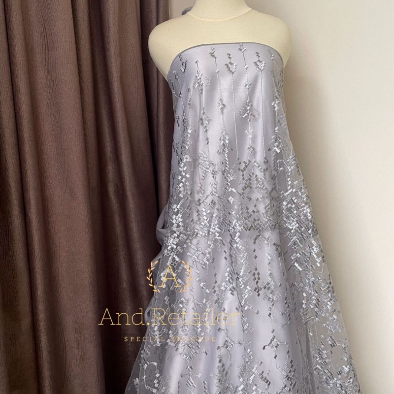 Bahan Kebaya Premium Brokat Etnik Tile Bordir Aphrodite Warna Silver Series 4 Design by Sapto