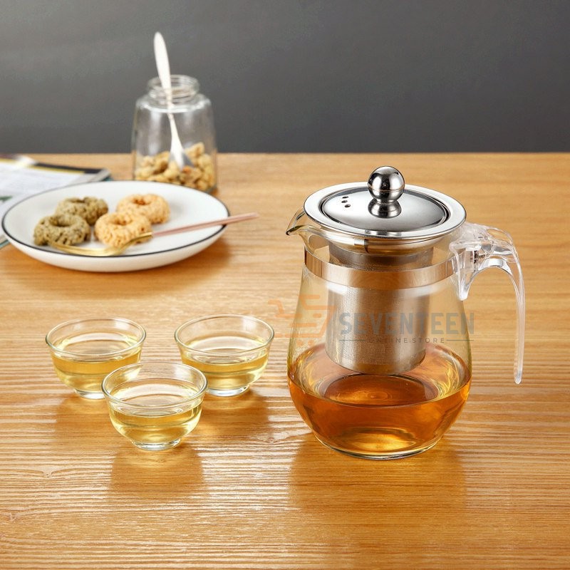 TEAPOT KACA 350ML C16 SARINGAN TEH STAINLESS TEKO TEAPOT GLASS / GELAS KECIL KACA TATAKAN BAMBU