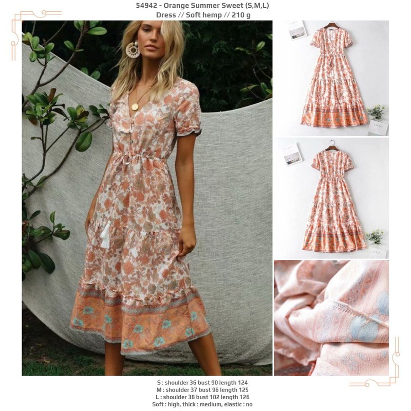 54942 Orange Summer Sweet Dress / Dress Casual Panjang Orange Putih