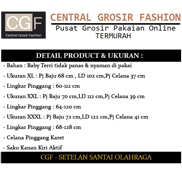 Setelan Santai Olahraga - Central Grosir Fashion (CGF) - Ukuran XL-3XL - Matt Baby Terri