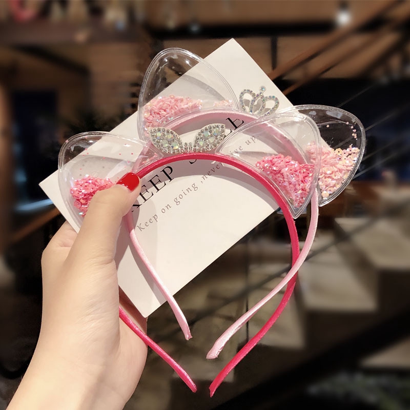 Fashion Cartooon Glitter Telinga Kucing Bando Pasir Hisap Payet Rambut Hoops Bayi Perempuan Hairband Lucu Hiasan Kepala Anak Mahkota Hiasan Kepala Putri Aksesoris Rambut