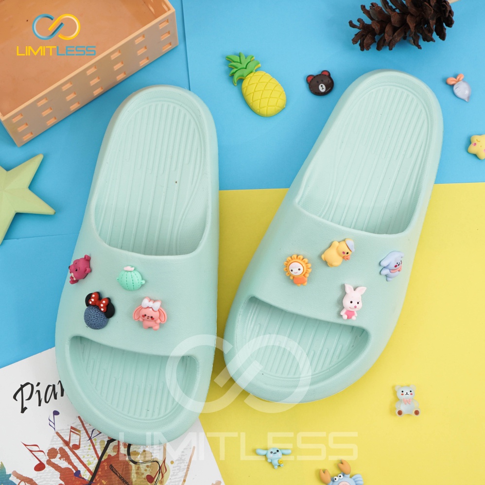 Sandal Wanita Selop Jibbitz Karakter Sandal Selop Cewek Korea Lucu Sendal Rumah Wanita Slip On Empuk Ringan