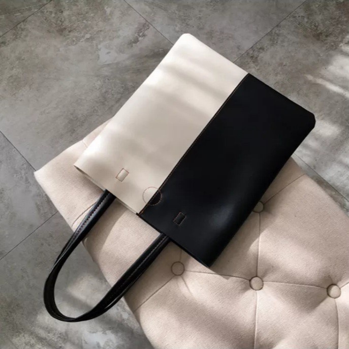 PROMO BISA COD - TOTEBAG RESLETING KULIT BOTEGA [MUAT LAPTOP] KOMBI 2I HITAM, KREM, COKLAT | TOTEBAG KASUAL/KOREAN | TOTEBAG KERJA, KULIAH, SEKOLAH, TRAVELING | TOTEBAG FASHION SHOW