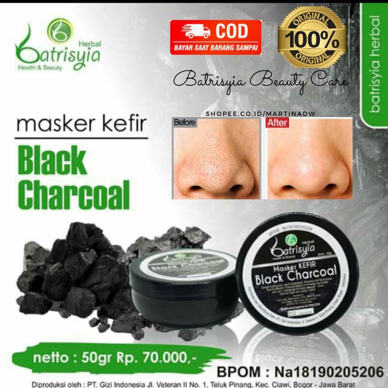 Masker charcoal batrisyia masker kefir etawa organik penghilang komedo batrisya herbal arang hitam