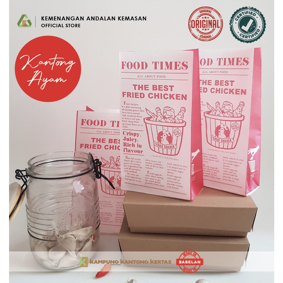 Kantong Kertas Fried Chicken / Paper Bag Bungkus Fried Chicken / Kemasan Ayam Goreng Isi 50 Pcs - FOOD TIMES