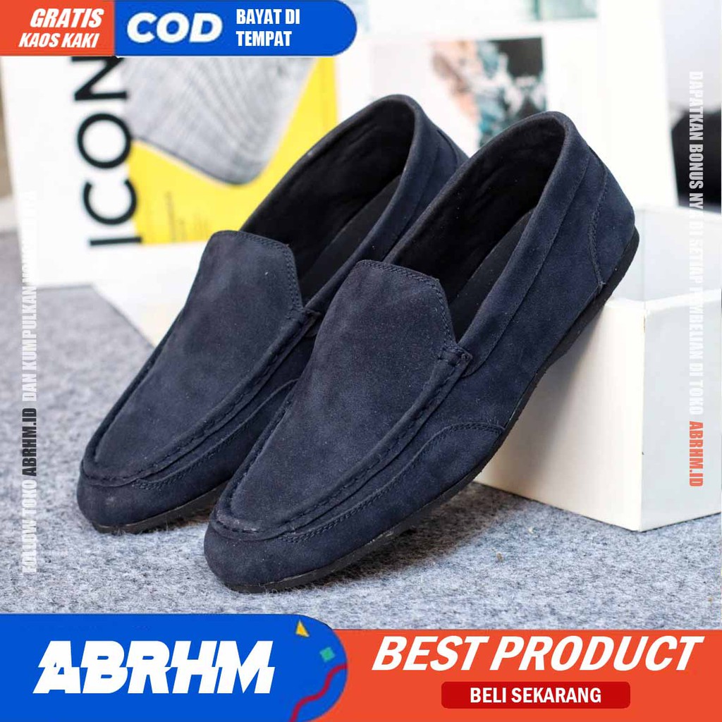 ABRHM x MODNEK Sepatu Slip On Pria Kulit Suede Sintetic Sepatu Pria Casual Pantofel