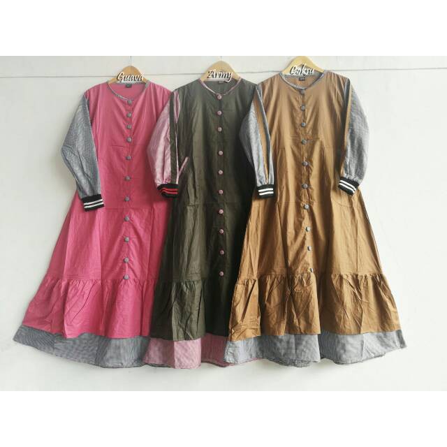 REAL PICT BARANG SESUAI PICT MURAH PAKAIAN MUSLIM ANAK 999/ Gamis Nabilah Katun Rumbai Mix Kotak