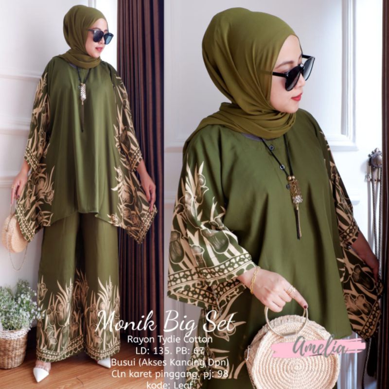 Monic Big Set - One Set Wanita Rayon Premium Setelan Rayon Premium Lengan Panjang Set Bigsize LD 135 cm