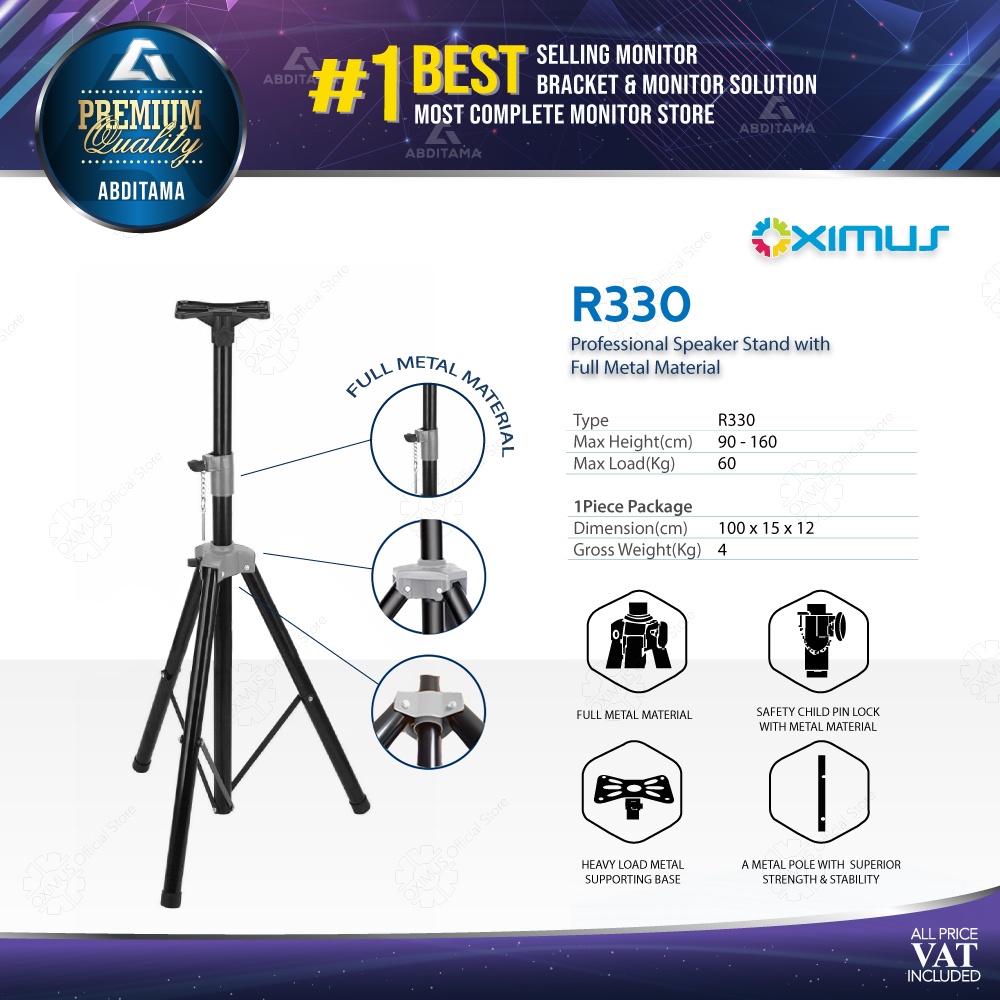 Stand Speaker Tripod full besi tebal kualitas bagus kokoh Oximus R330