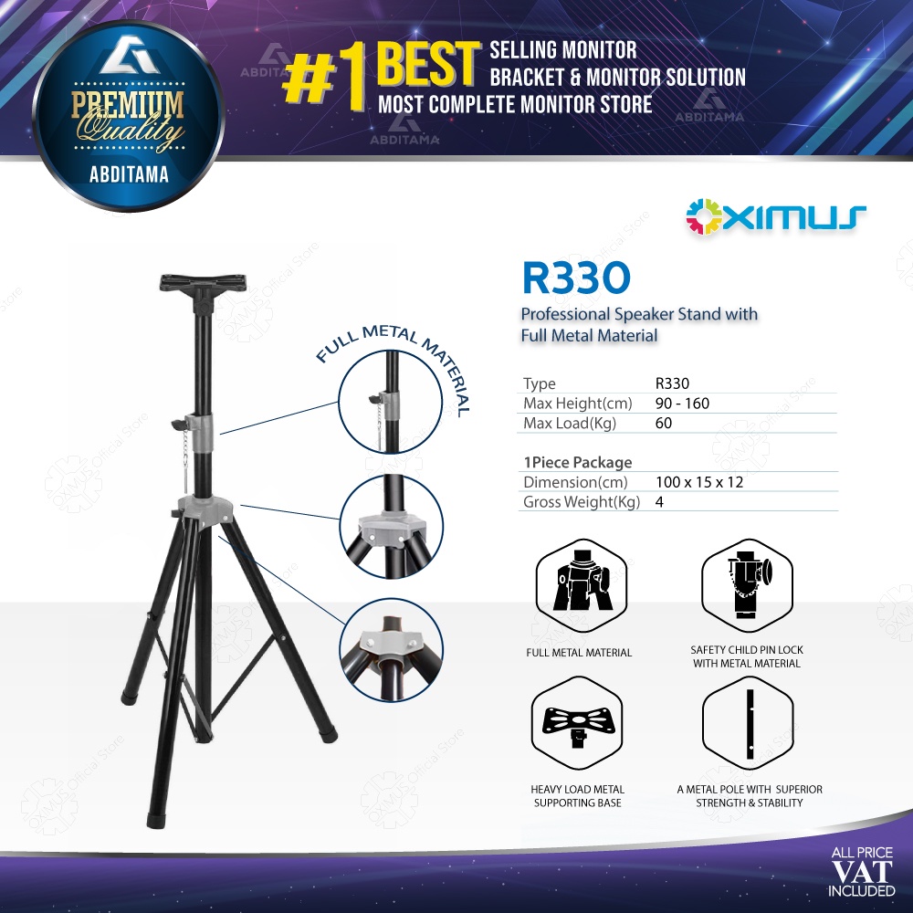 Stand Speaker Tripod full besi tebal kualitas bagus kokoh Oximus R330