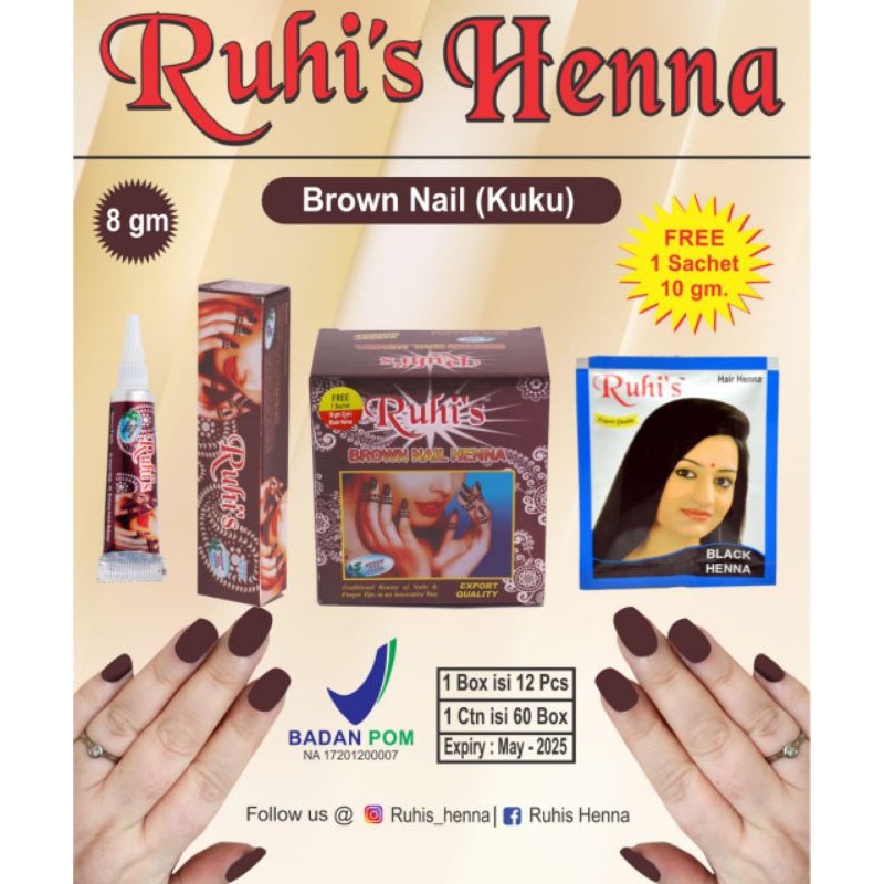 Pacar Kuku Ruhi's Henna Brown Colour nail (kuku) - Original