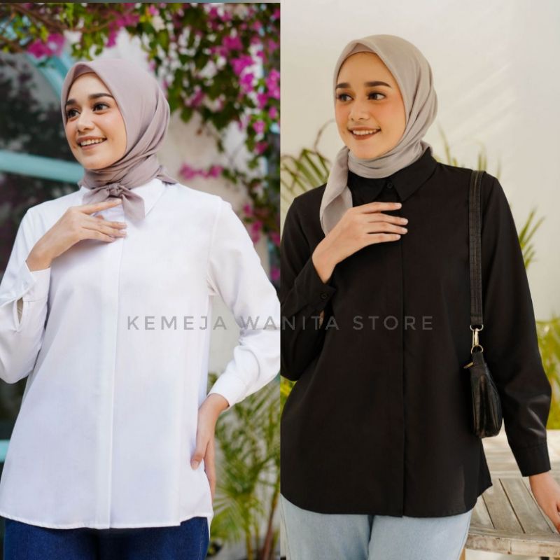 Kemeja Polos Wanita Bahan Toyobo Polos Atasan Murah Varian Warna Size M L XL  Lengan Panjang Ld 96 L