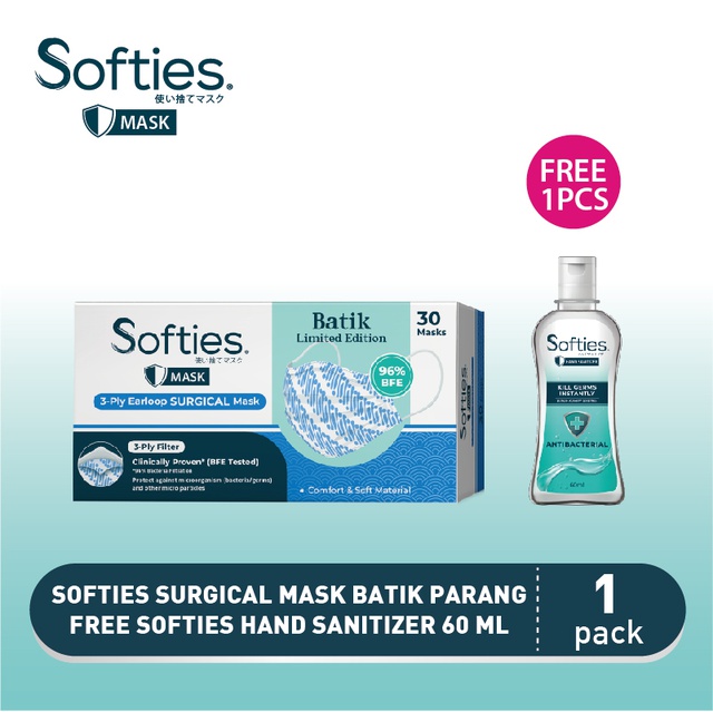Softies Surgical Mask Parang Biru 30 Pcs