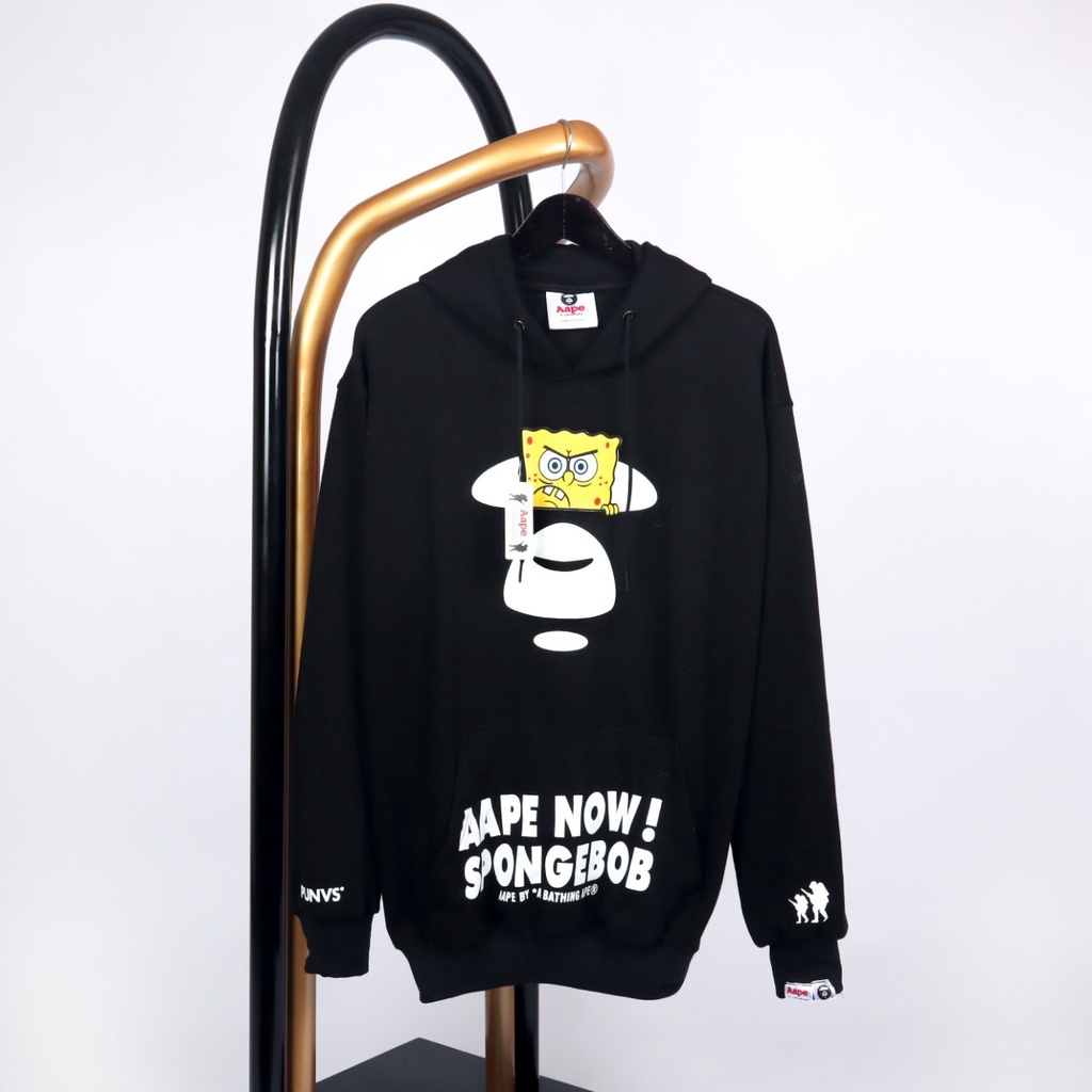 Jaket Sweater Hoodie APE X SPONGEBOB MARAH –  Black Edition Fashion Trendy Casual Pria Good Brand Qu