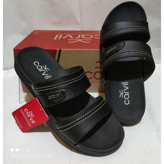 Sandal casual pria Carvil Houston 02 Hitam original