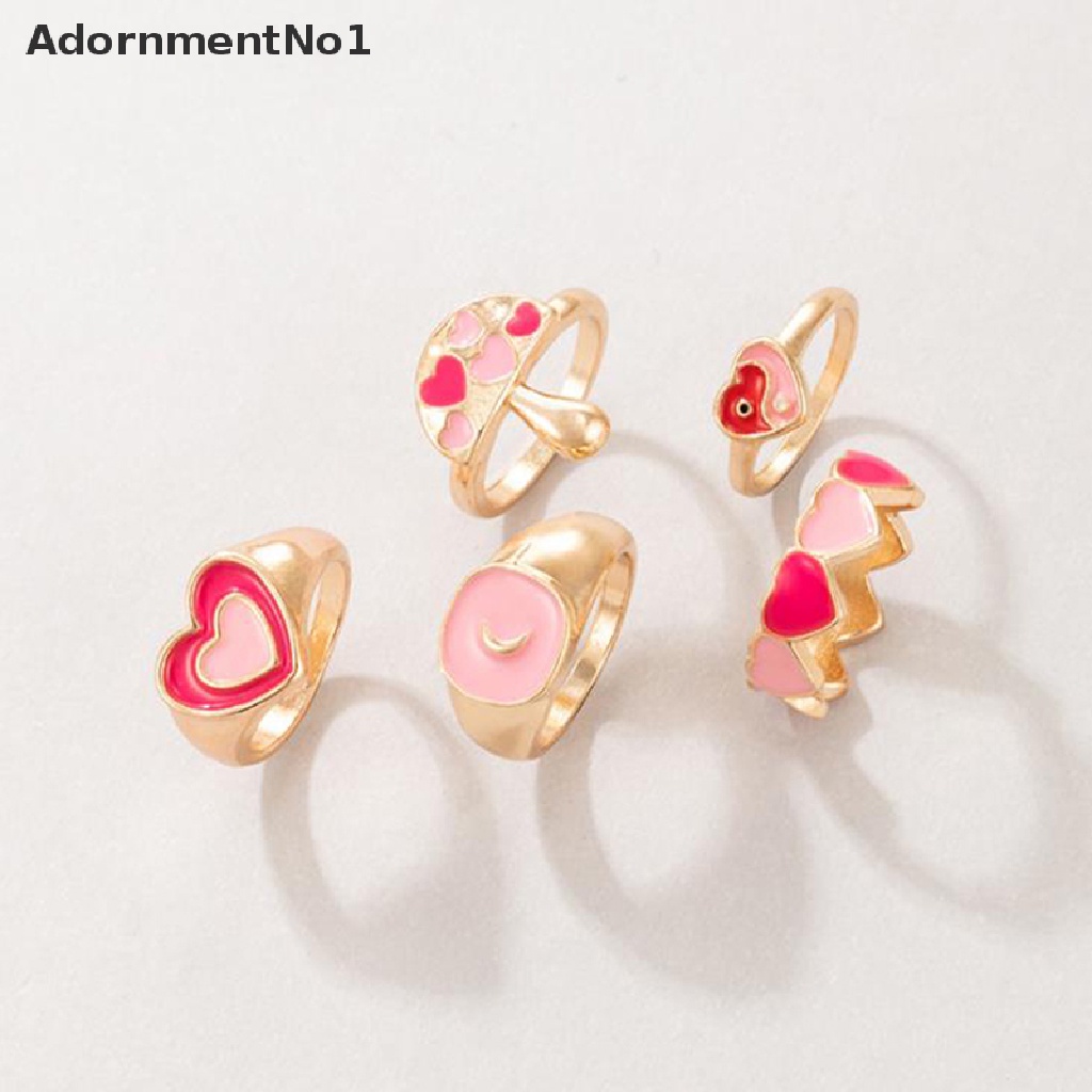 (AdornmentNo1) 5pcs / set Cincin Enamel Bahan Metal Untuk Wanita