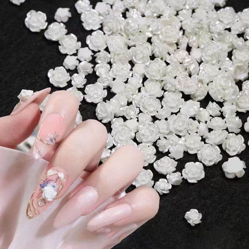 3D ROSE WEDDING NAILS HIASAN PEARL BUNGA MAWAR TIMBUL 3D RESIN ROSE NAIL ART MIX BEADS NAILART NAIL CHARM ROSE