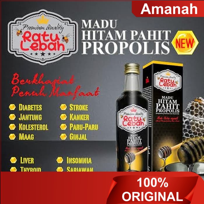 Madu Hitam Pahit Ratu Lebah 470gr Plus Propolis Dan Insulin cv.elanazma