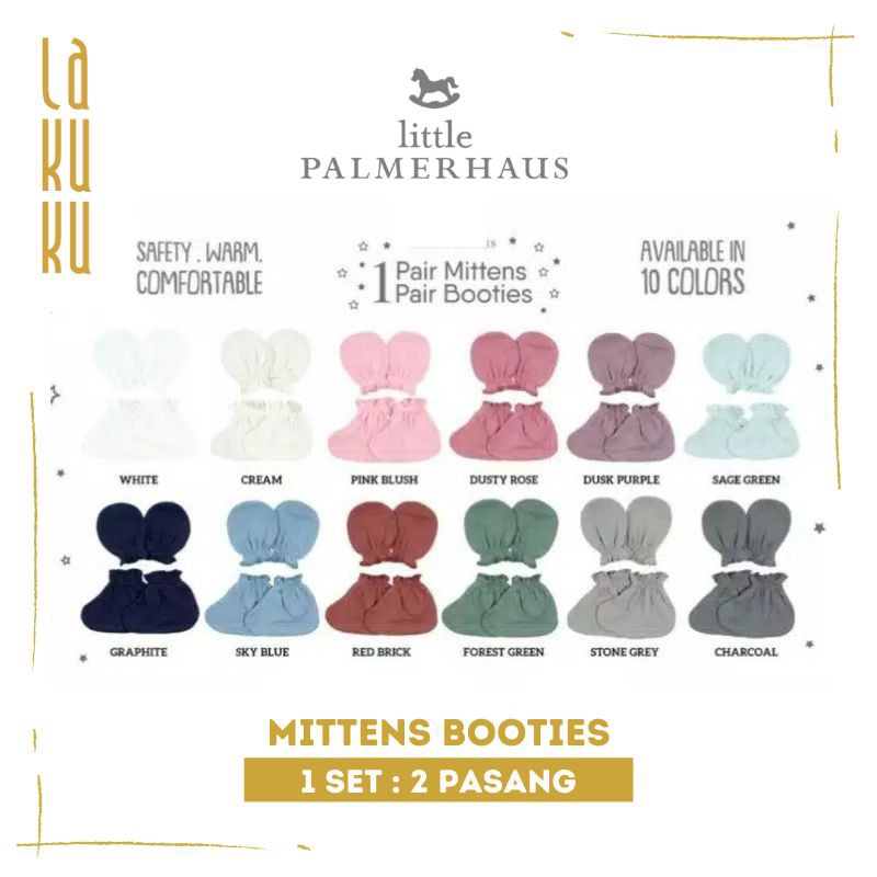 Lakuku - [GROSIR] Mittens Booties Little Palmerhaus newborn- Sepasang sarung tangan dan sepasang sarung kaki bayi