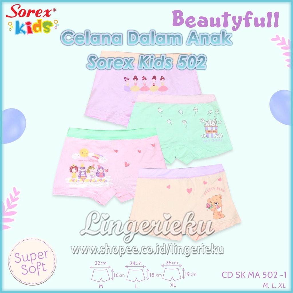 Sorex 502 CD Celana Dalam Anak Perempuan Tipe Boxer Lucu Dan Cute