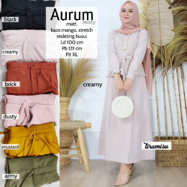 Aurum maxy dress gamis rempel polos bahan kaos
