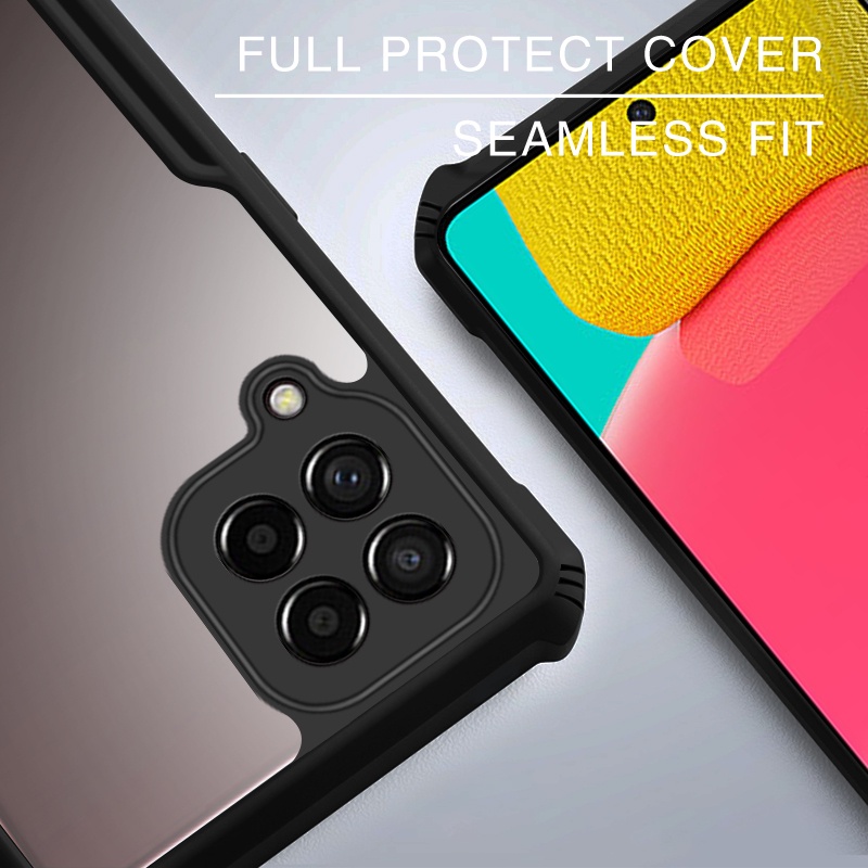 Case Samsung M53 2022 Armor Fushion Transparent Casing + Tempered Glass Full Layar dan Skin Carbon