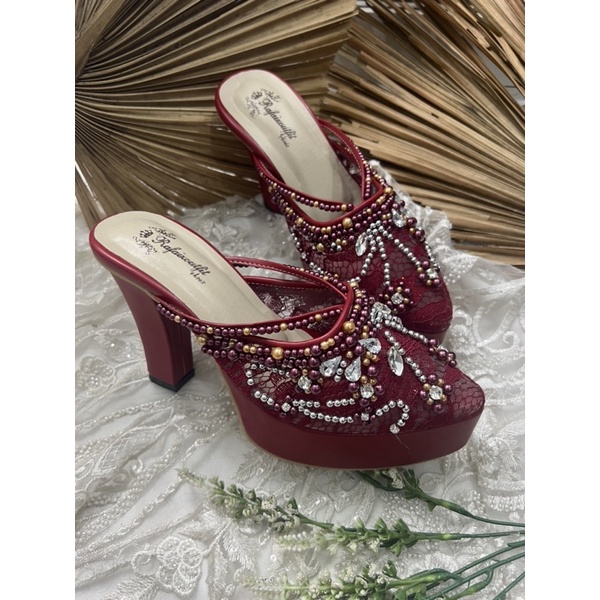 sepatu wanita Rafaizoutfit melani merah marron gold tinggi 10cm tahu