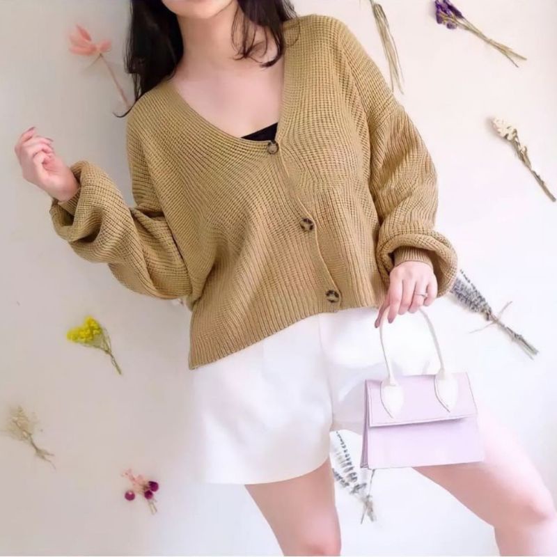 VINA CARDIGAN RAJUT CROP LENGAN BALON/KNITTED CARDIGAN/KARDIGAN RAJUT/KARDIGAN VINA/LENGAN BALON/OUTHER/PAKAIAN WANITA