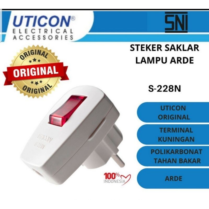 STEKER LAMPU PLUS SAKLAR UTICON S228N STEKER COLOKAN LAMPU ON OFF