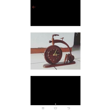 jam meja model sepeda antik dari kayu jati