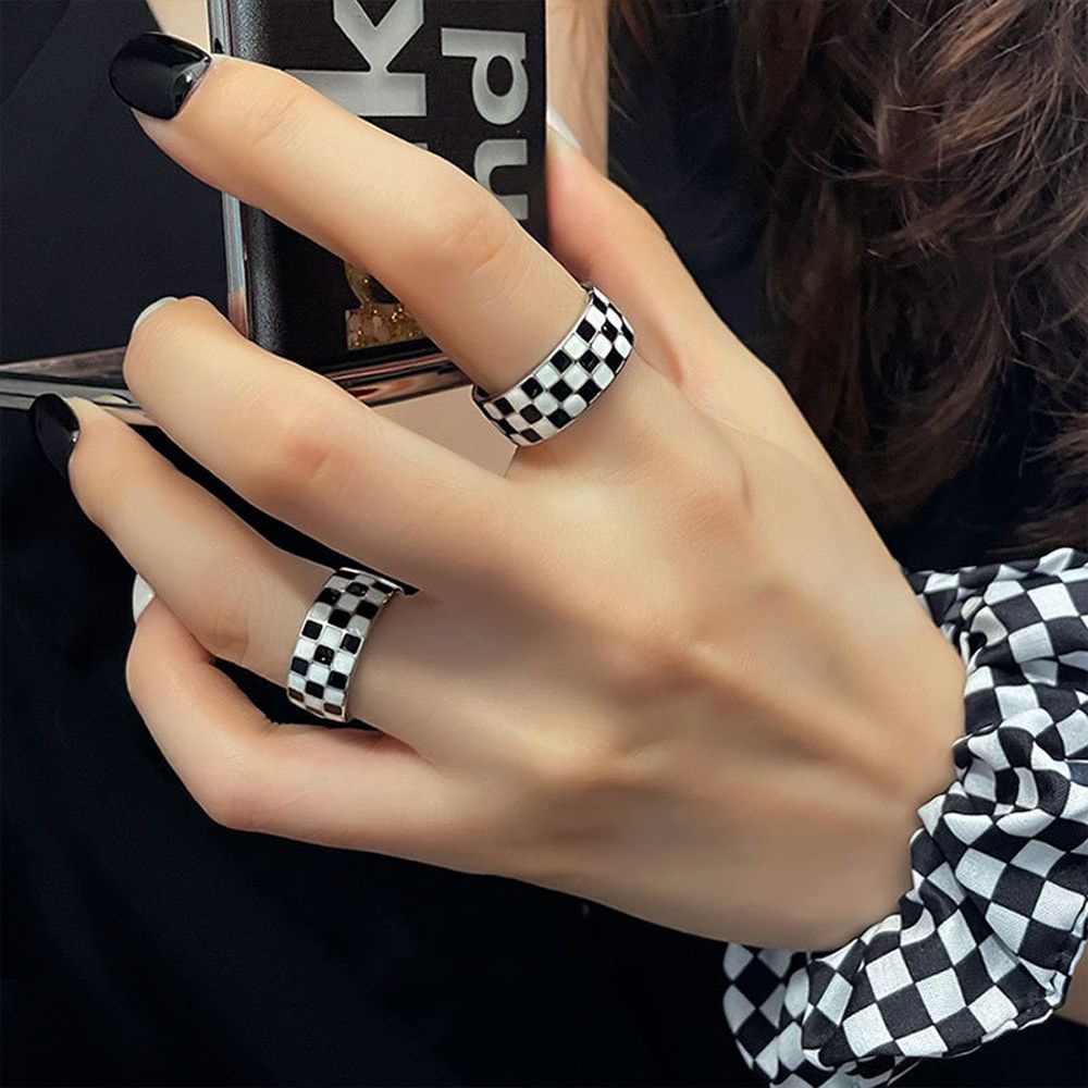 Mxbeauty Cincin Model Terbuka Motif Kotak-Kotak Warna-Warni Gaya Vintage Korea Untuk Wanita