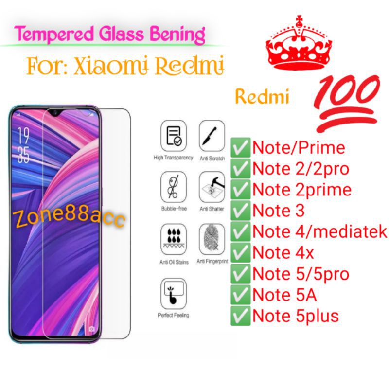 Redmi Note 2 2pro 3 4 4X 5 5pro 5A 5plus pro Prime Antigores Bening Screen Guard protector TG