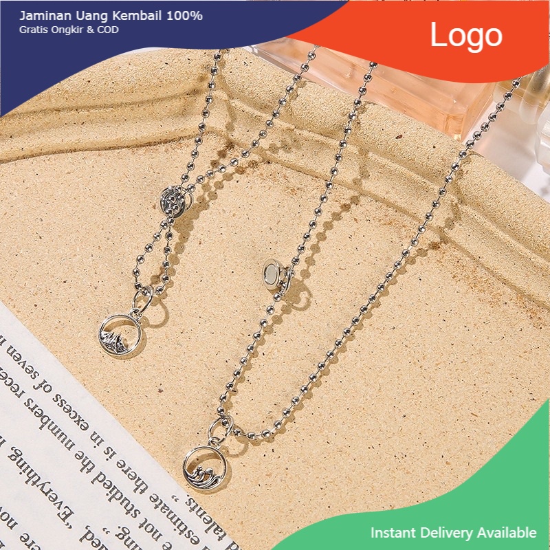2pcs kalung rantai magnet Couple ombak / kalung Couple pasangan persahabatan aesthetic