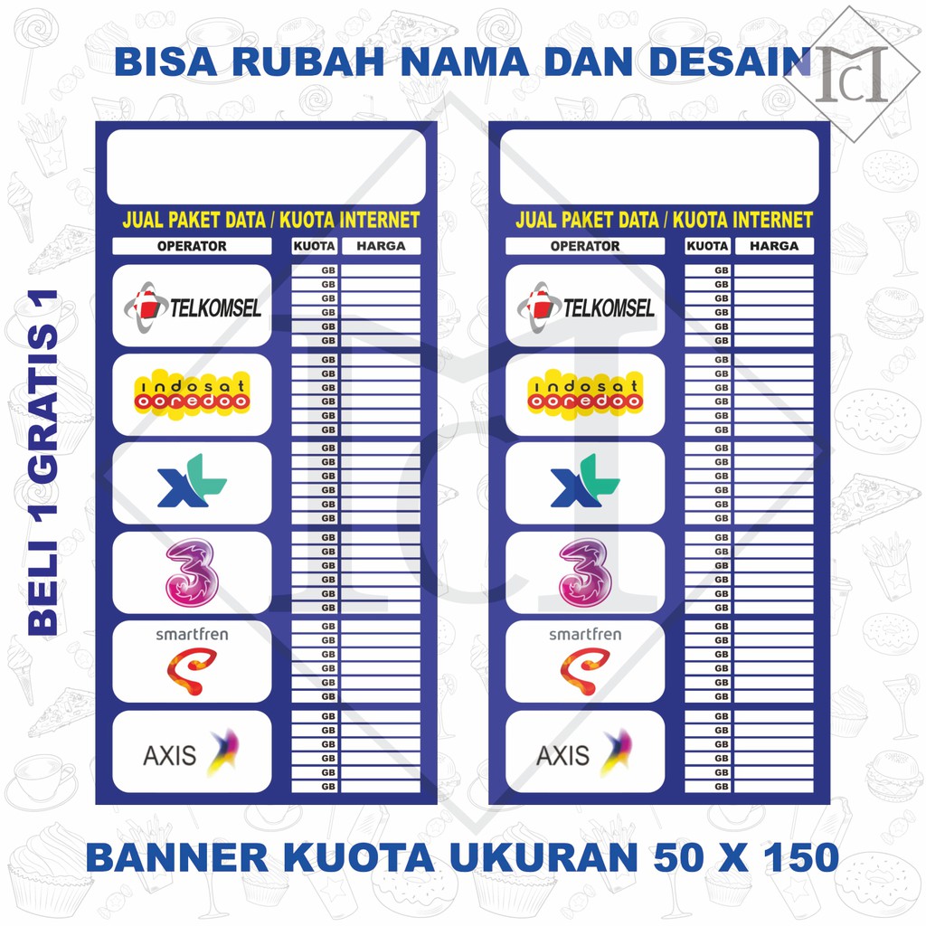Spanduk pulsa Banner Konter Tabel Harga kuota 50x100